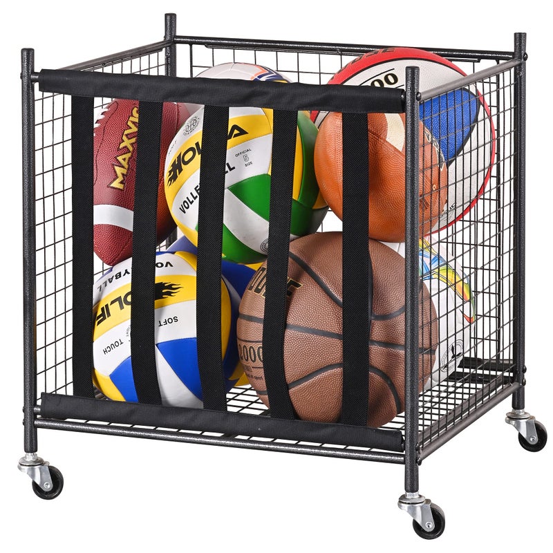 Mythinglogic Rolling Ball Storage Cart, Sports Equipment Storage Organizer for Garage/Basement/Entryway, Ball Storage Bin with Casters (Compact) - Image 1